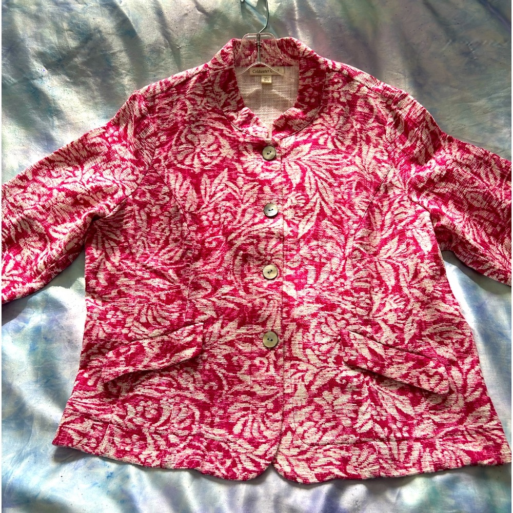 NEW Coldwater Creek 18w cotton/rayon linen look Jacket in rose pattern.